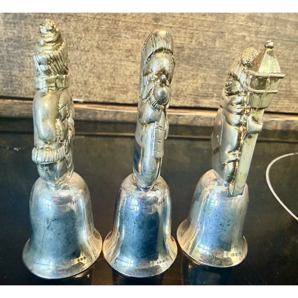 Wallace Snowmen Bell Set of 3  Christmas Holiday Silver plated In Box